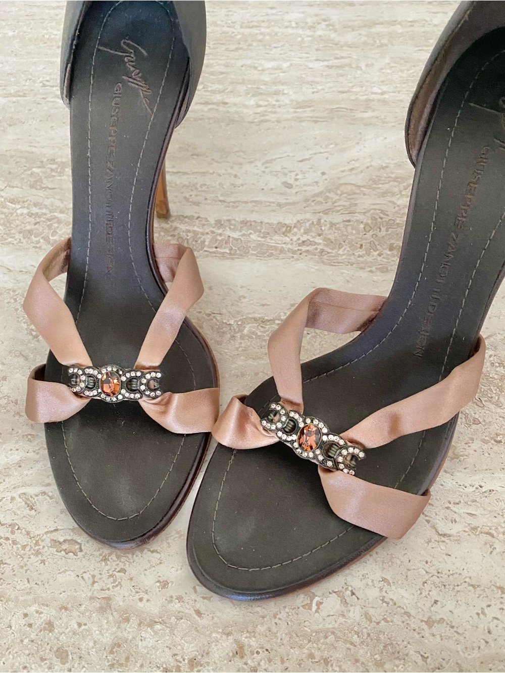 Vintage Giuseppe Zanotti Satin Crystal D’orsay Sandal Heels - Picture 5 of 9